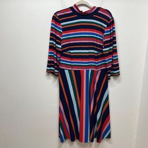 Eloquii multi-color striped 3/4 length high neckline dress 14